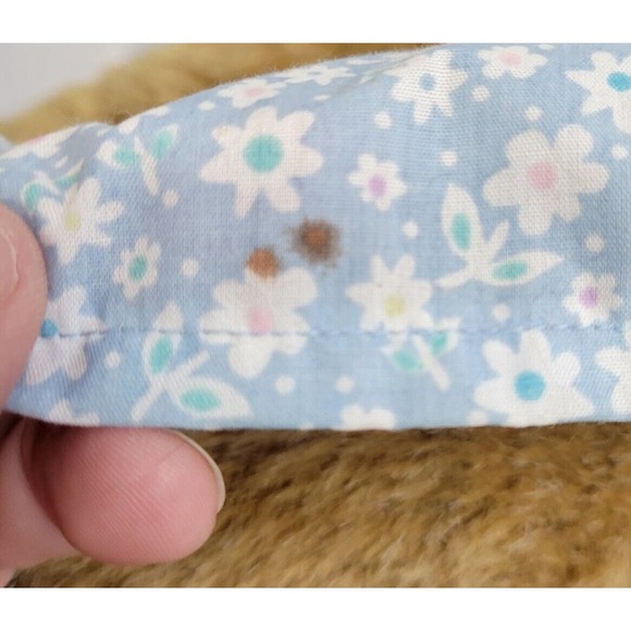 Vtg Vermont Teddy Bear Company Jointed Tan Light Brown Bear in Blue Floral Dress - Picture 9 of 9